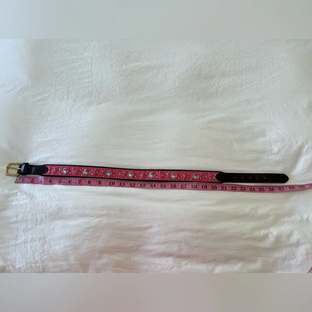 Vineyard Vines Youth Size 24 Blue Crab On Nantucket Red Canvas Belt-Brass Buckle